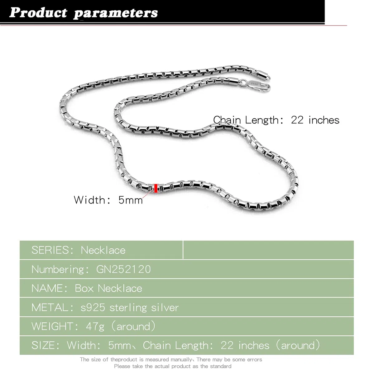 Dankadi - Collar fino (5 mm, en forma de caja de 925, 18 a 26 pulgadas, cadena cuadrada, redonda, caja de cadenas, briolette veneciano Rolo Fine Design italiano, 46 cm – 66 cm, regalo de joyería para