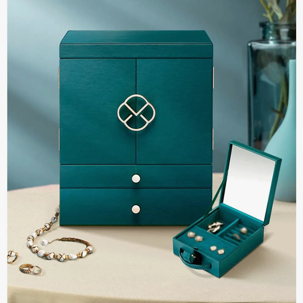 Joyero Caja de joyería Reloj Collar Anillo Pendientes Caja de almacenamiento de joyería multicapa Organizador De Joyas(E)