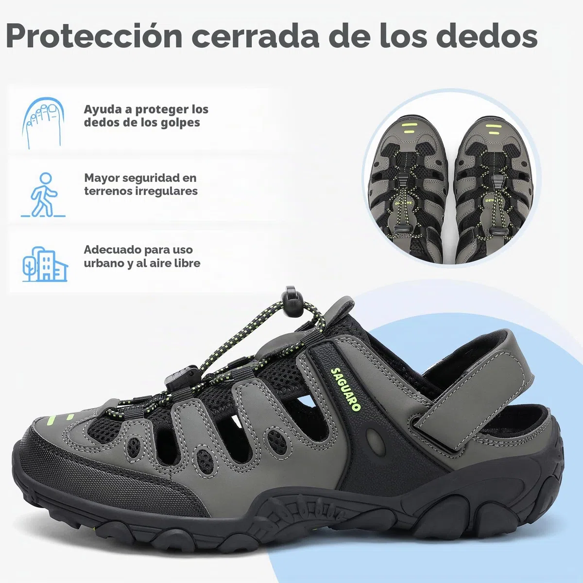 SAGUARO Sandalias de Trekking para Hombre con Puntera Cerrada Sandalias Deportivas de Verano Cómodas Transpirables Sandalias de Senderismo Verde 42 EU