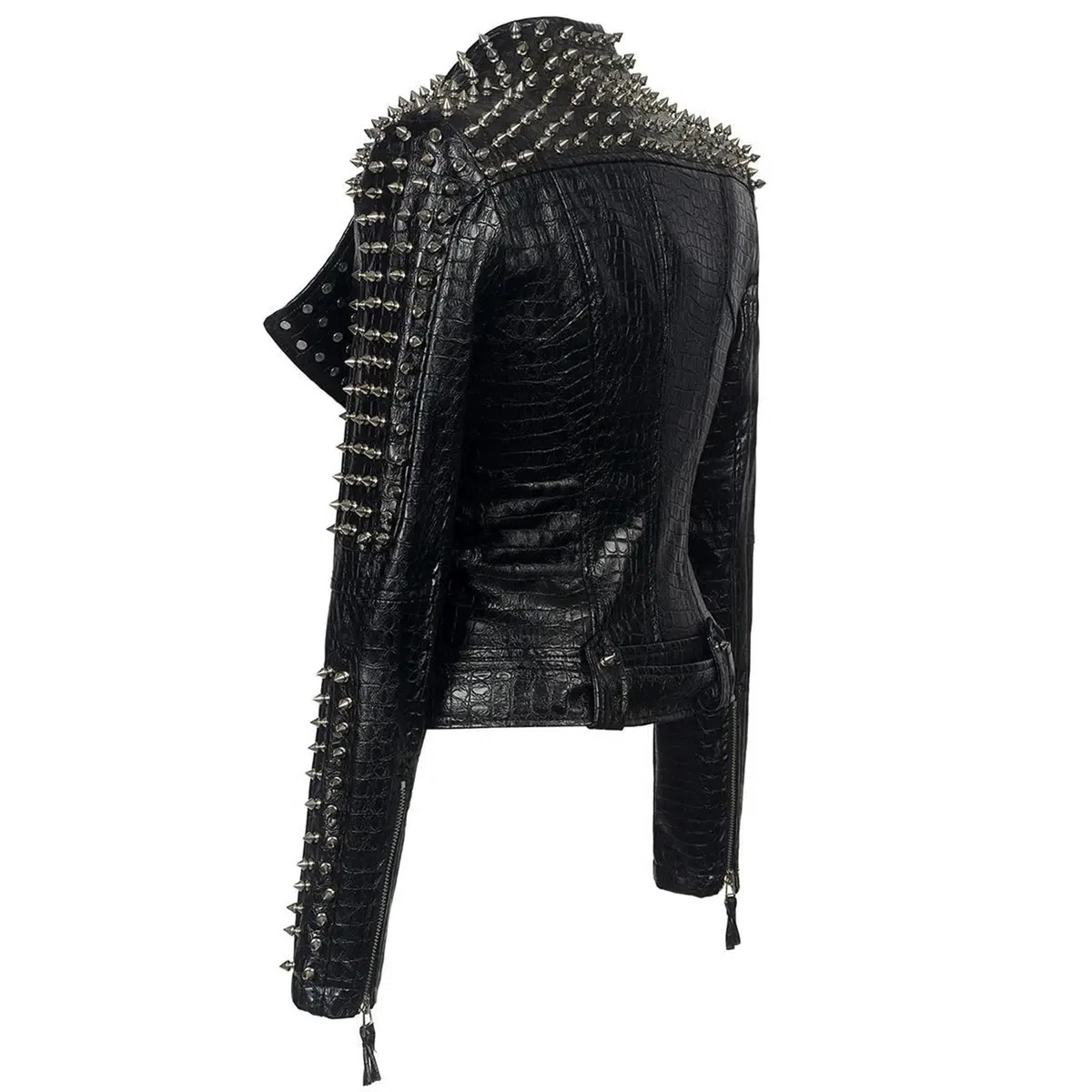 Chaqueta Cuero Mujer Abrigo de cuero invierno con múltiples remaches, chaqueta corta manga larga, moda for mujer, ropa punk rock negra Para salir