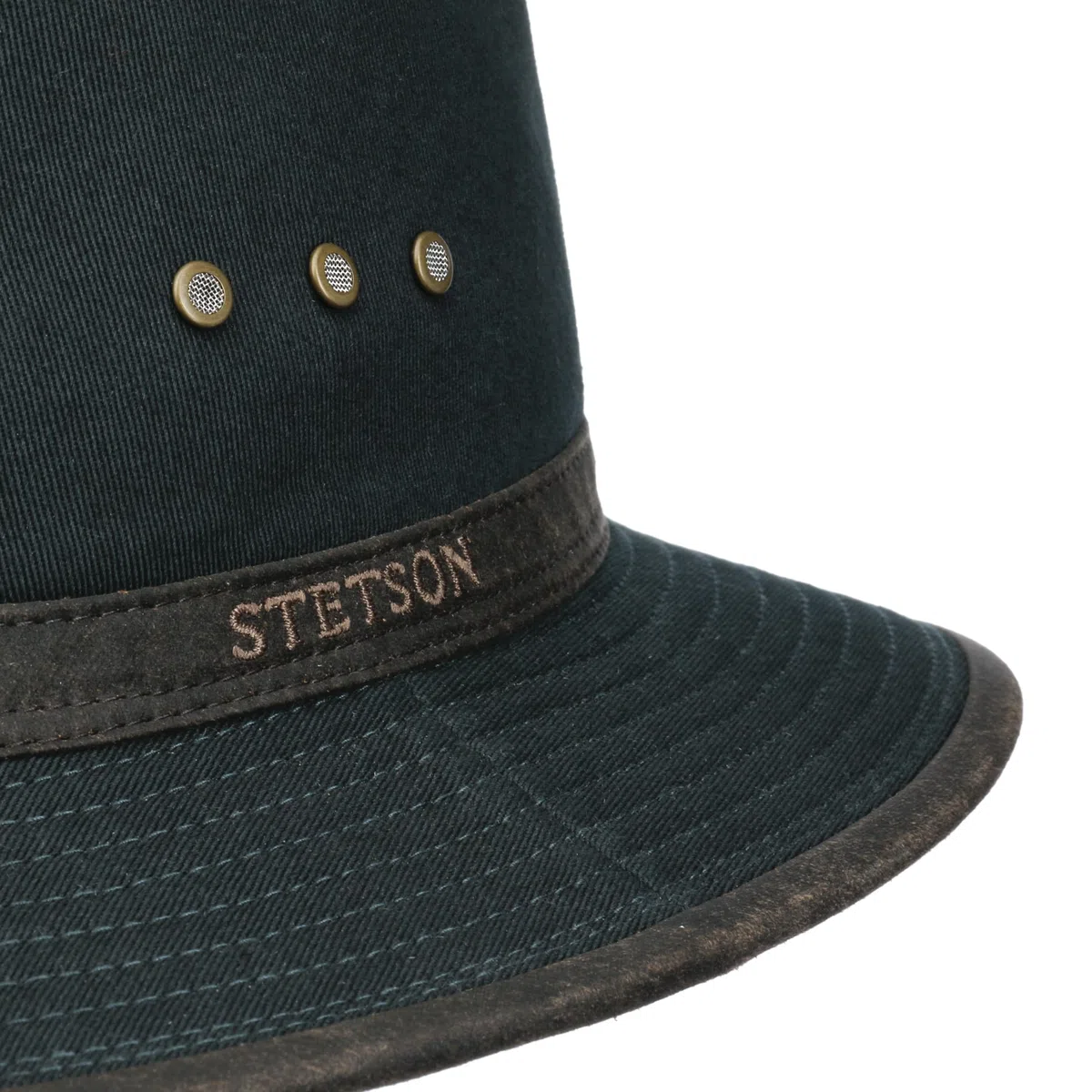 Stetson Sombrero de Algodón AVA Hombre - Outback Aventurero con Banda Piel, Ribete Verano Primavera/Verano