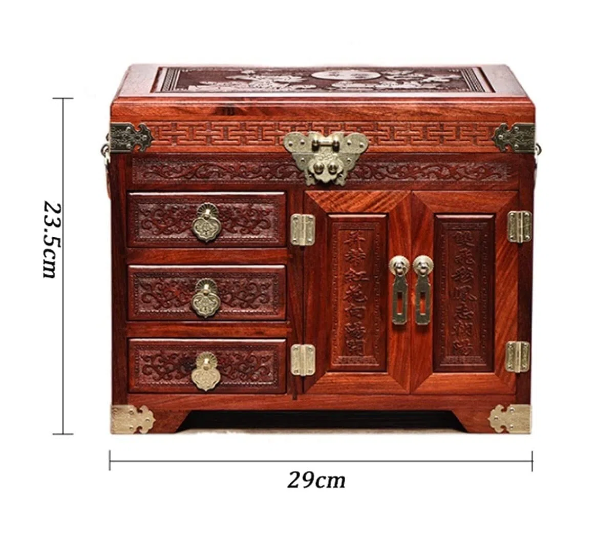 Caja De Reloj Joyero Rojo De Madera Con Cerradura, Pendientes, Collares, Relojes, Cajas De Almacenamiento De Joyas, Estilo Chino Estuche Para Relojes