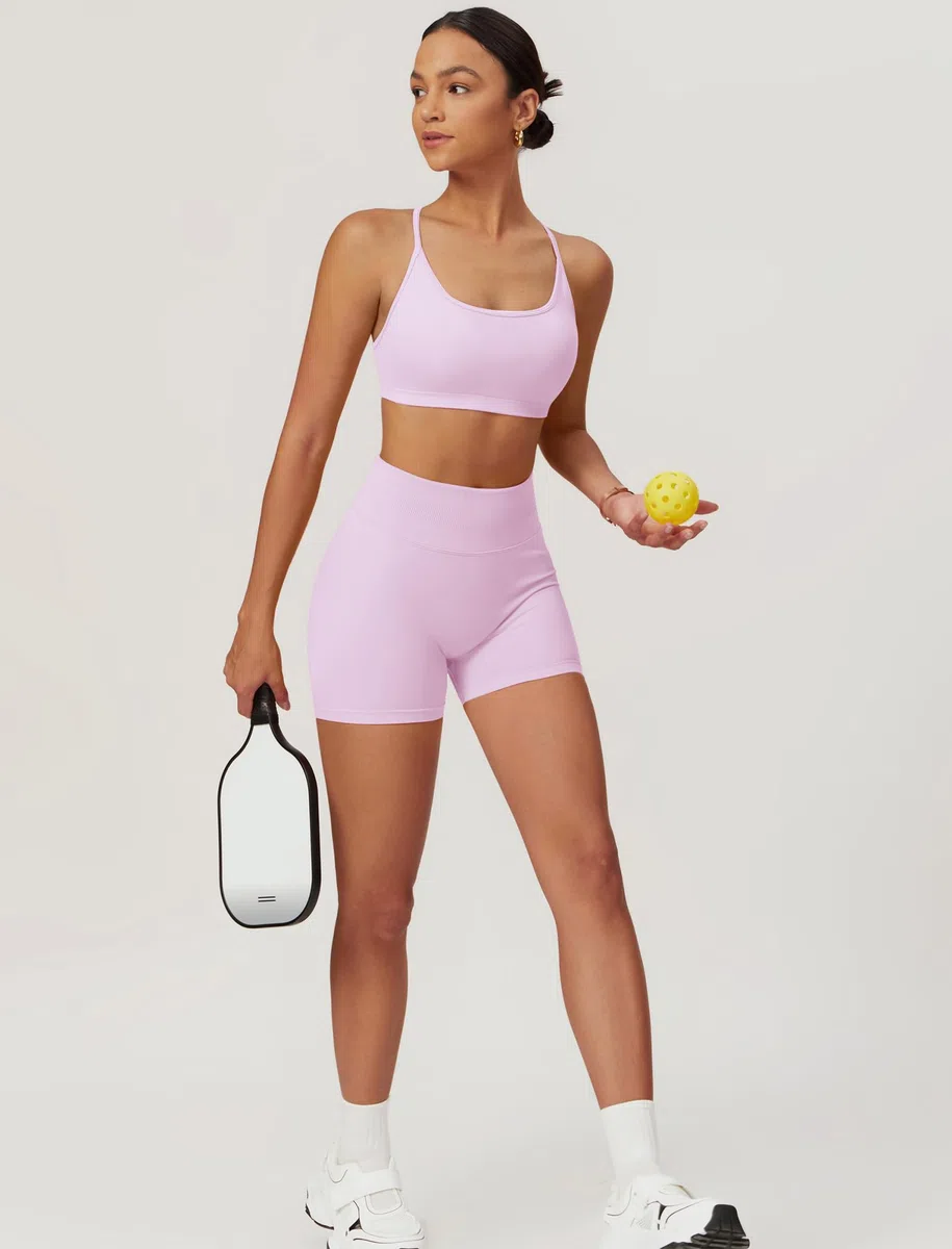 Odizli Sujetador deportivo para mujer con espalda descubierta, sujetador deportivo + pantalones cortos de cintura alta, ropa deportiva para fitness, gimnasio, entrenamiento, yoga