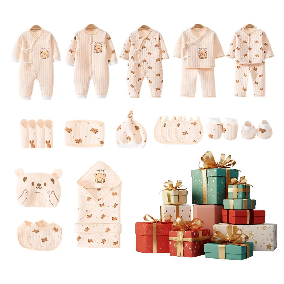 Conjunto de ropa para niños, traje de algodón, suave y transpirable, unisex, para casa, ducha, mamá, cumpleaños, registro de fotografía