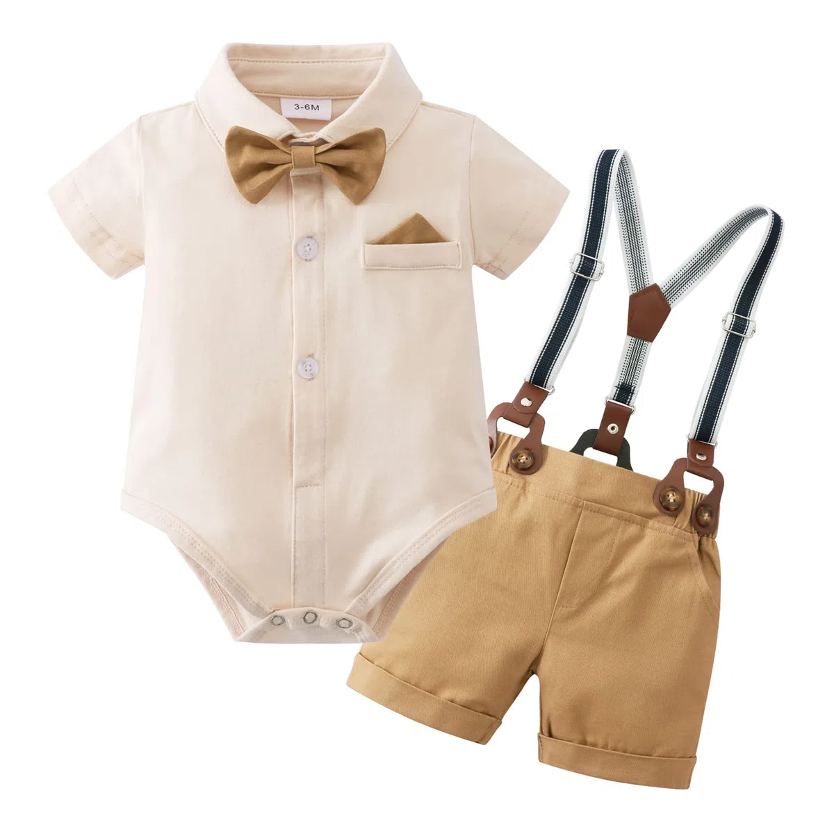 YUEMION Ropa para bebé niño y caballero, trajes de verano de manga corta con corbatín, camisetas + pantalones cortos con tirantes (3-24 meses)
