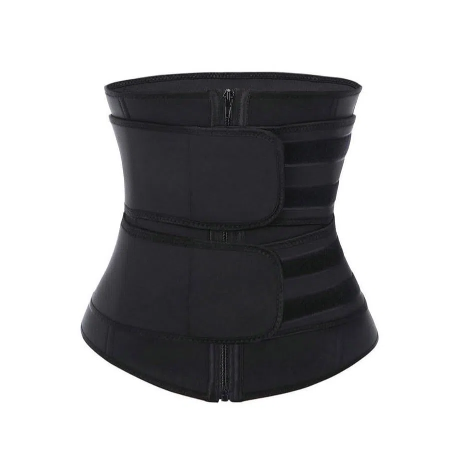 Corsé para mujer Body Shaper Seamless Sudor Deportes Negro Entrenamiento Cintura Entrenador Fajas para Abdomen, Doble Cinturón Negro, Large