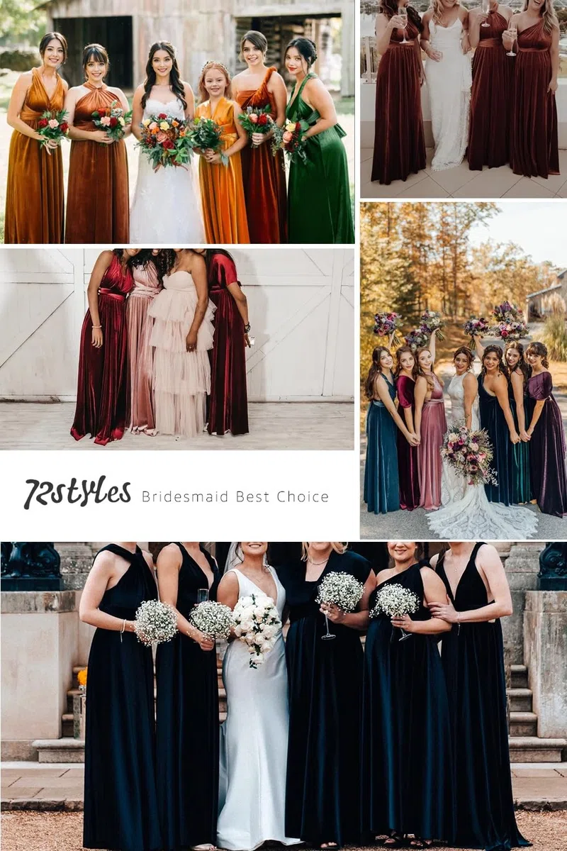 Vestido infinito de terciopelo con bandeau, vestidos convertibles para dama de honor, vestido largo cruzado de terciopelo de talla grande, vestido formal multidirección