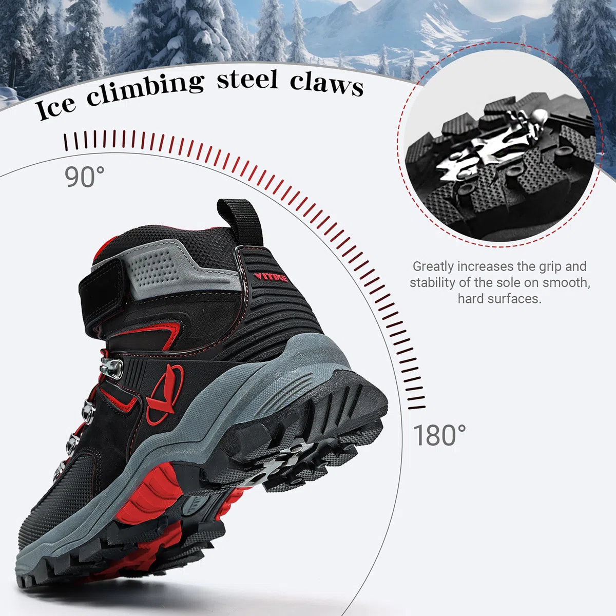 ASHION Botas de senderismo para Niños Botas de Montaña Botas de nieve Zapatos de Senderismo,H Negro Rojo 35 EU