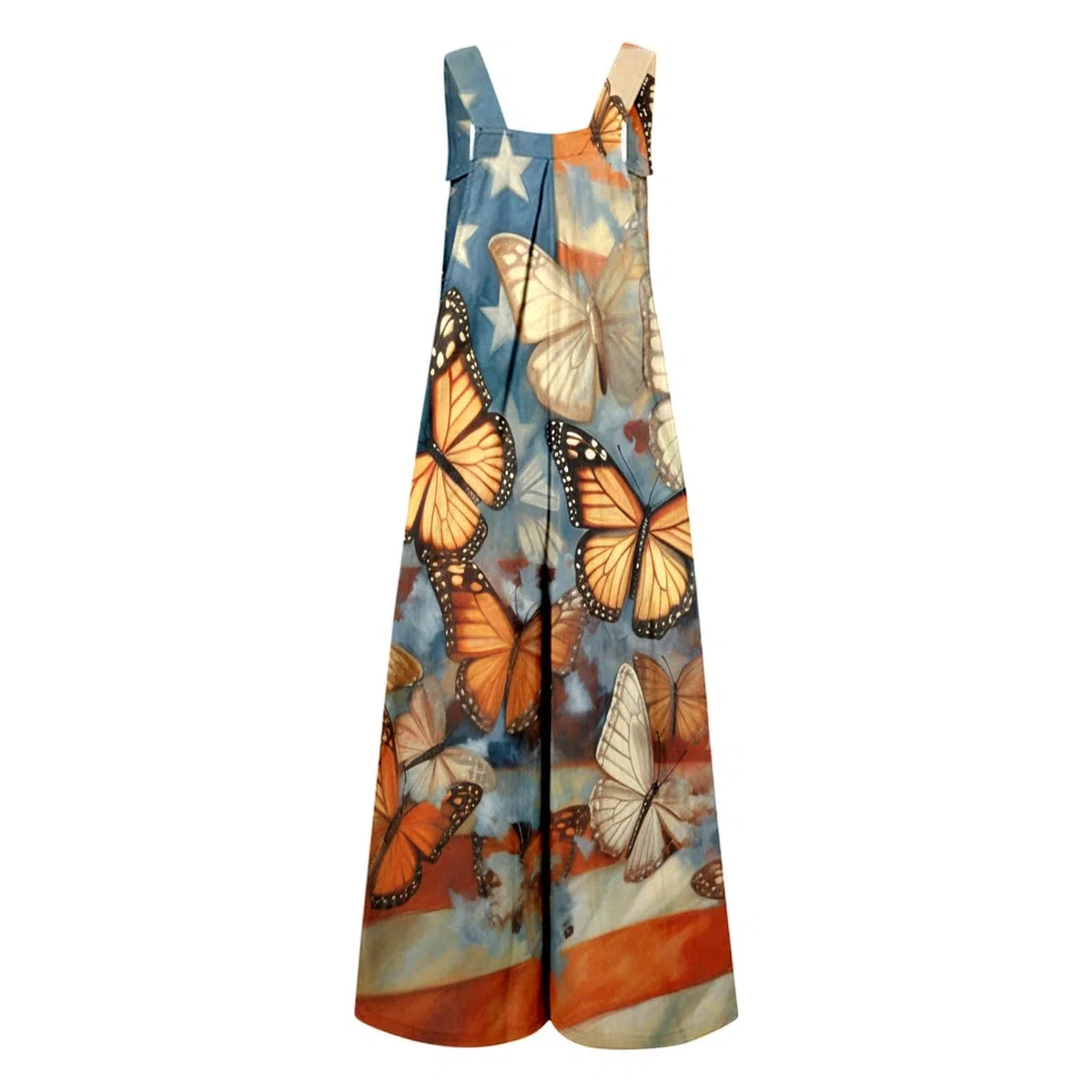 WWricotta Mono con estampado de lentejuelas y estrellas para el evento del Día de la Independencia, festivo y cómodo, mujer, sin mangas, pantalón recto, bolsillos, para noche y celebraciones