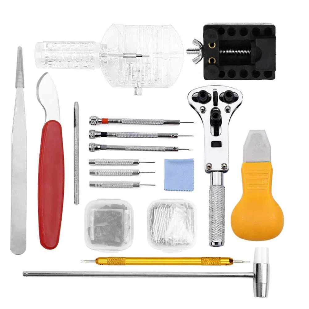 Kit de reparación de relojes, herramienta de repuesto de batería, removedor de eslabones, juego de herramientas de correa de reloj con funda de transporte, abridor de caja de reloj, herramientas de