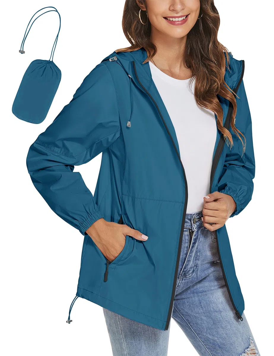TCOT Chaquetas impermeables para mujer, cortavientos, ligeras, portátiles, para la lluvia