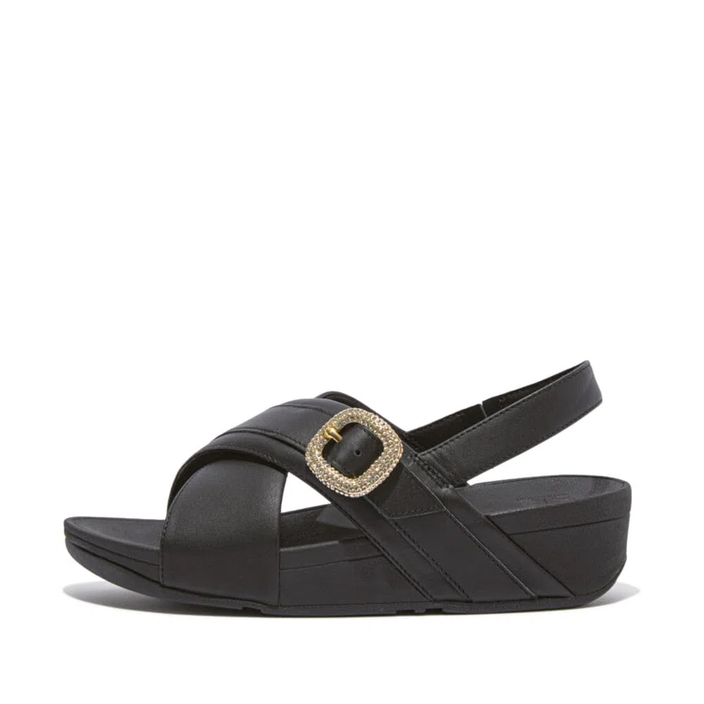 Fitflop Lulu Crystal-Buckle Leather Back-Strap Sandals, Sandalia Mujer