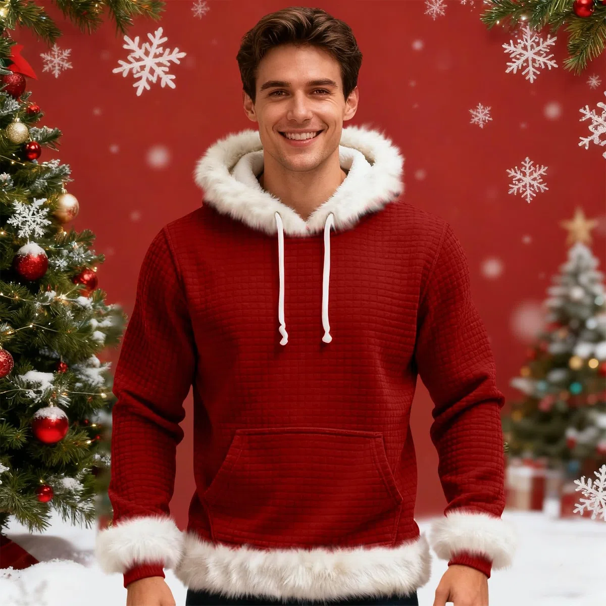 Chaqueta Verano Hombre Sudadera con Capucha De Forro, Estilo Oversize, Tallas Grandes, Manga Larga, Casual, Ideal para Invierno. L (Red, L) Chandal Completo Ropa Trabajo Cortavientos