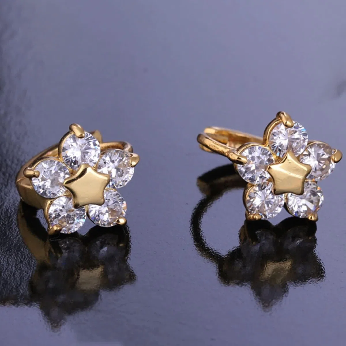 Pendientes de oro de 14 quilates 585, flor de moissanita, estrella, pendientes de aro pequeños de oro amarillo de 14 quilates