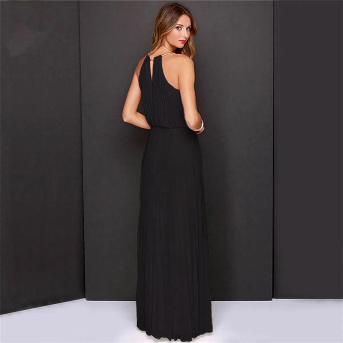 Vestido Elegante Mujer Verano Sin Mangas Casual Vestidos Largo Fiesta Sexy Cuello Halter Vestido de Cóctel Festivo para Mujer