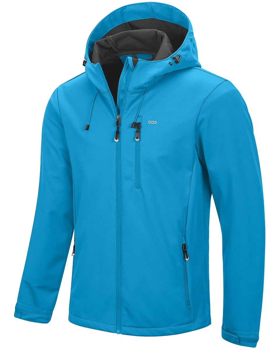 33,000ft Chaqueta softshell para hombre, resistente al agua, resistente al viento, transpirable, chaqueta de entretiempo ligera, con capucha, cortavientos para correr, ciclismo