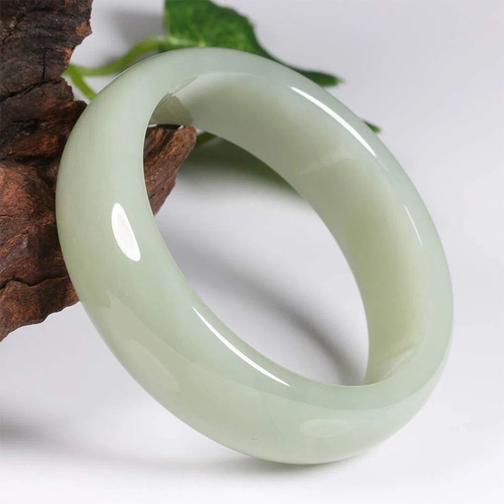 Bangle de Jade Blanco Natural Accesorios de Joyería de Pulsera de Jade Pulida Hecha a Mano Mujer, Brazalete de Jade de Grado Real A,54mm