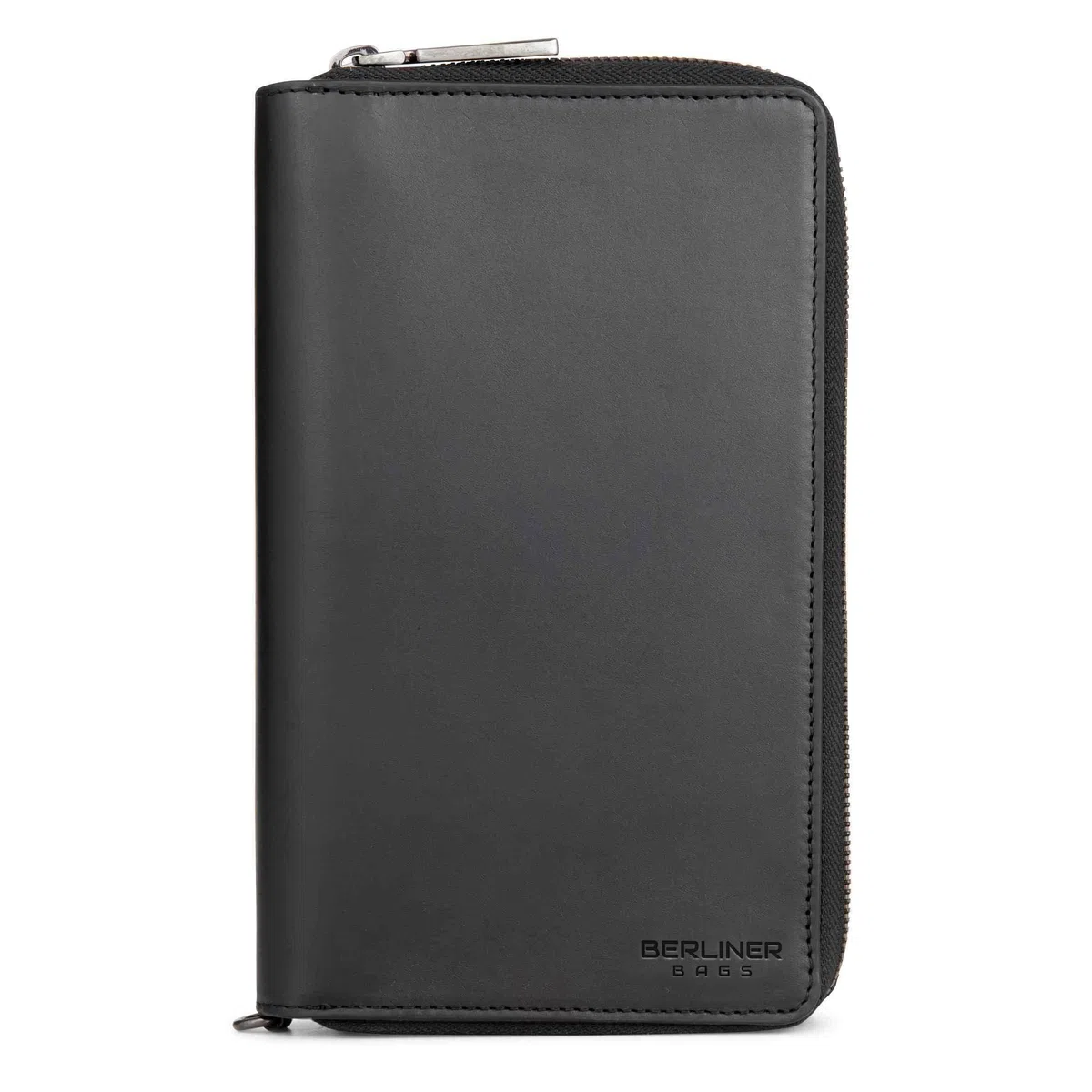 Berliner Bags Dallas Cartera XL Organizador de Viaje de Cuero Hombre RFID | Negro Billetera De Piel Auténtica 26 Tarjetas Monedero Con Cremallera Correa Muñeca Bucle Bolígrafo Protección Nfc Elegante