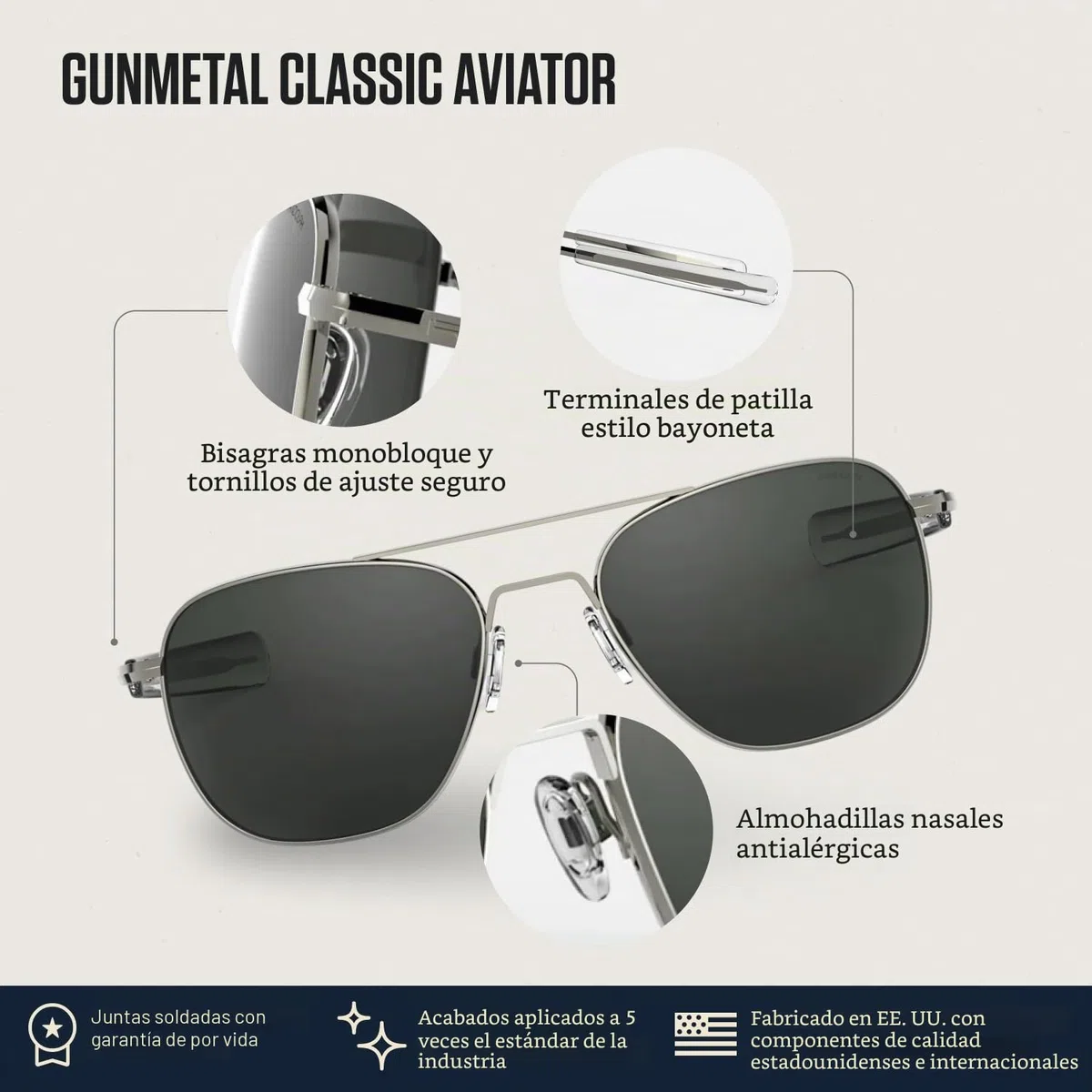 Randolph Aviator Gun Metal Bayonet Gray - 52-20