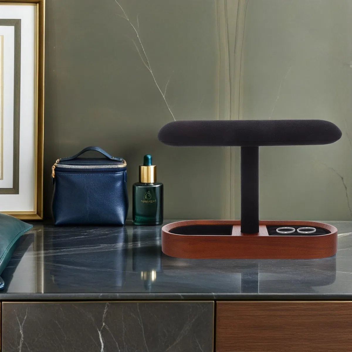 Soporte de Madera para Relojes y Pulseras Barra T Expositor Multifuncional para Anillos y Gemelos Organizador de Joyería Negro Adecuado para Exhibición y Almacenamiento