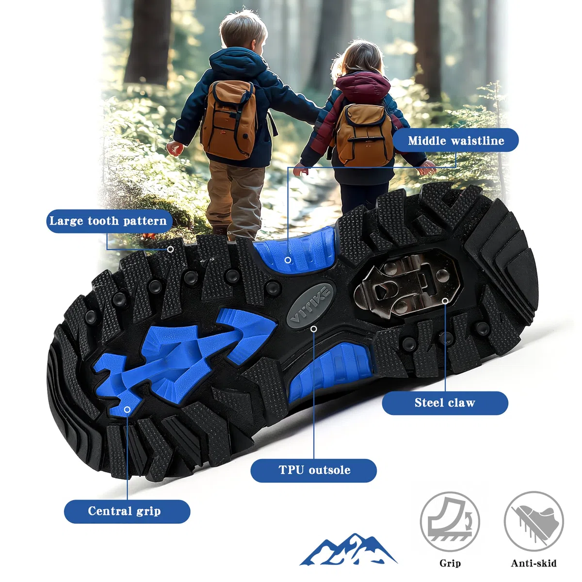 ASHION Botas de senderismo para Niños Botas de Montaña Botas de nieve Zapatos de Senderismo,H Negro Azul 33 EU