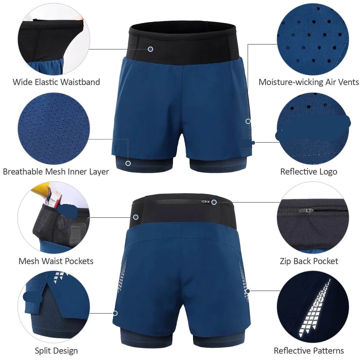 Mallas Cortas Hombre Pantalones Cortos Deportivos 2 en 1 for Hombre, de Cintura Alta, con Bolsillos, for Gimnasio, Trotar y Tenis