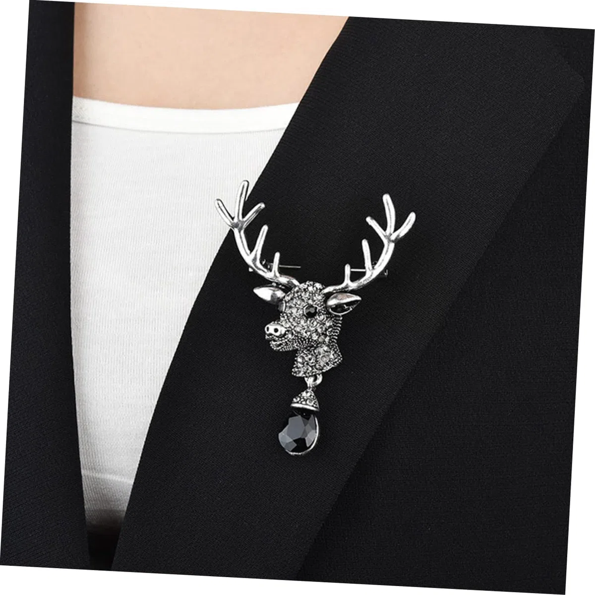 Broche con Cabeza de Ciervo pequeño Decorativo con Diamantes de imitación para Fiestas navideñas y Trajes. Adorno para Ropa.