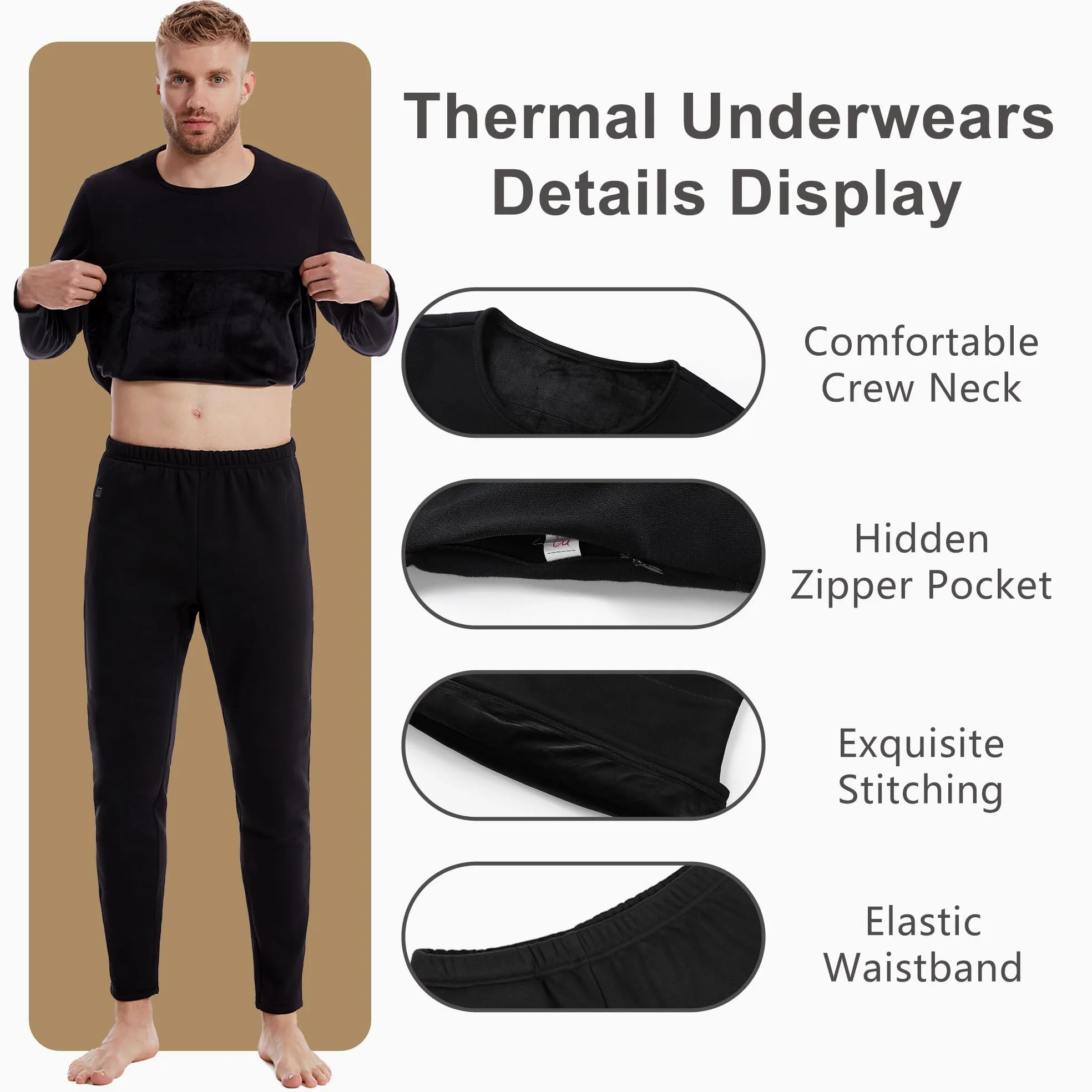 Ropa Interior Eléctrica Calefaccionada para Hombres, Capa Base Térmica De Invierno con Parte Superior Y Pantalones con 3 Niveles De Calefacción para Esquiar Y Acampar