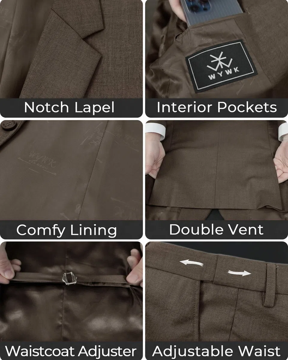 Traje de Tres Piezas Slim fit para Hombre Esmoquin Formal Chaqueta Blazer Chaleco y Pantalones Ideal para Boda Fiesta de graduación Evento y Negocios