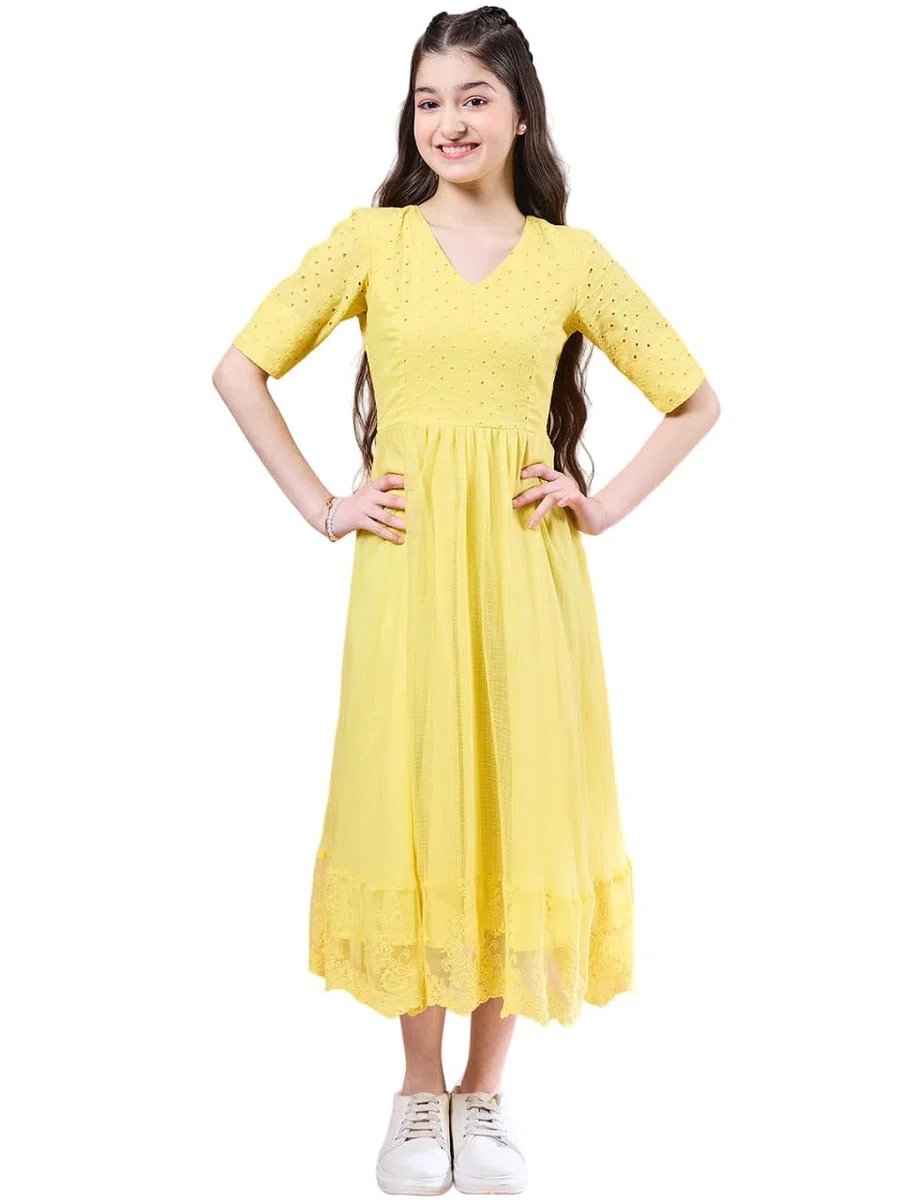 Pspeaches Vestido largo hasta la pantorrilla de algodón para niñas