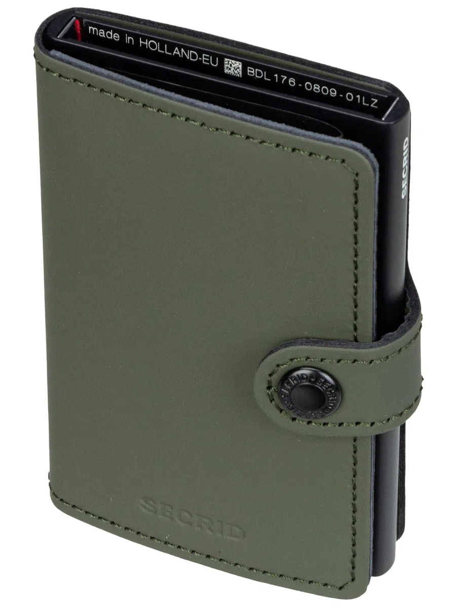 Secrid Mini Cartera de Piel Mate con Funda para Tarjetas RFID Segura (Verde Mate), Negro Verde Mate, Negro Mate