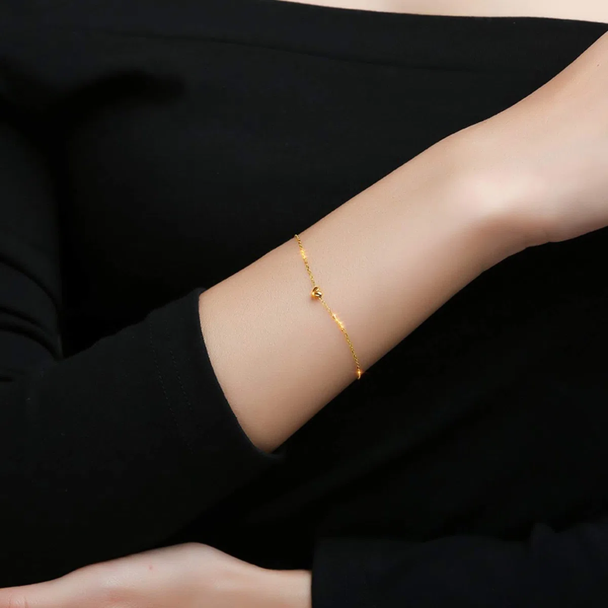 Pulsera de Oro Amarillo con Zafiro para Mujer, Cadena con Dijes de Corazón Pulsera de Mujer 16+2CM