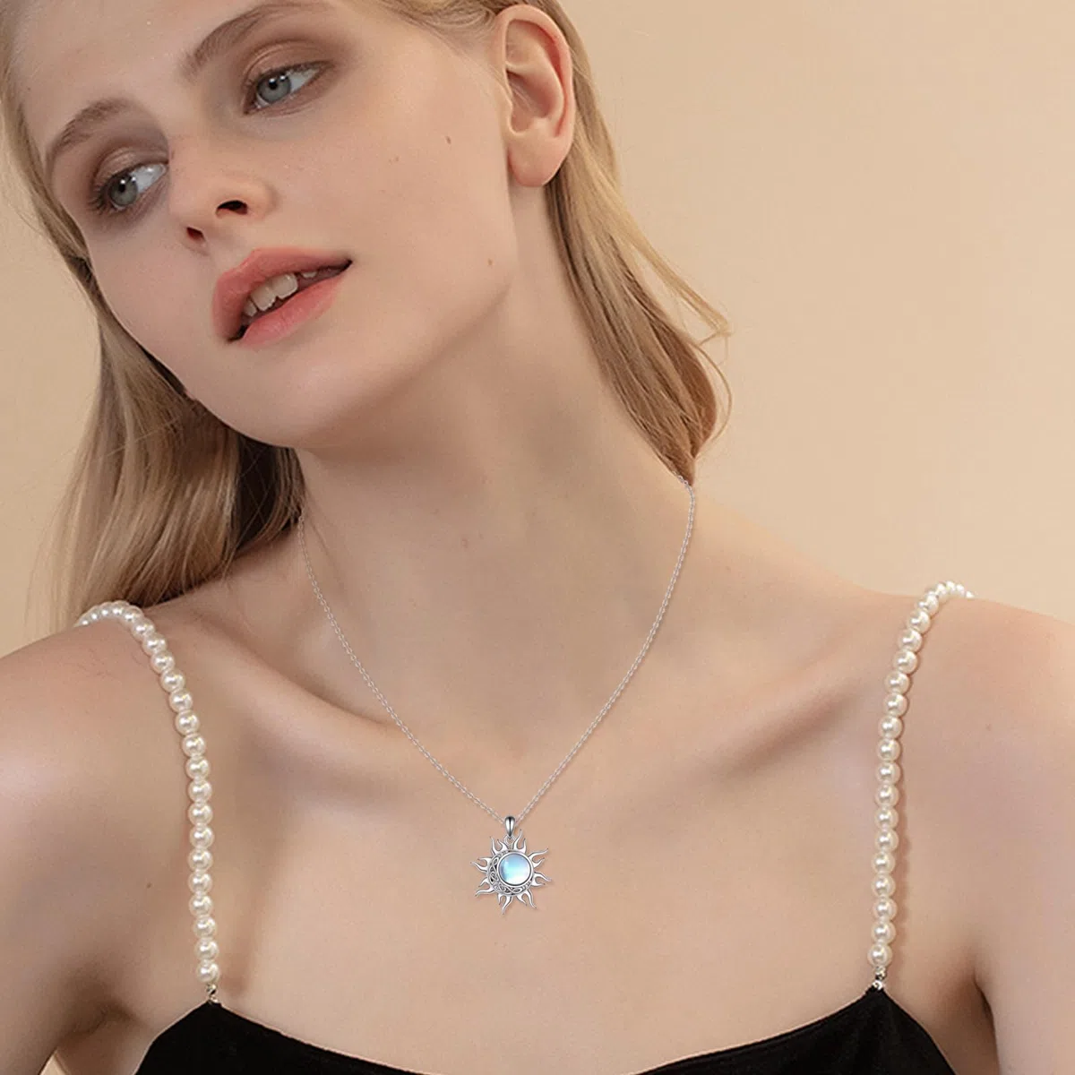 YFN Cadena de plata de ley y luna con colgante de sol y luna, joya de bruja para mujer, regalos para amantes de la naturaleza, Normal, Plata esterlina, No es una piedra preciosa