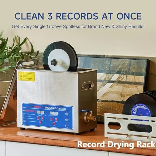 Limpiador ultrasónico de discos con sistema de rotación automática de doble cara y temporizador para restauración y mantenimiento profesional de vinilo