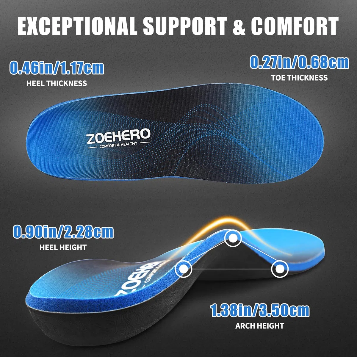 Plantillas para fascitis plantar para hombres y mujeres, inserciones ortopédicas resistentes con soporte de arco para aliviar la fascitis plantar, alivio del dolor de pies, plantillas cómodas para