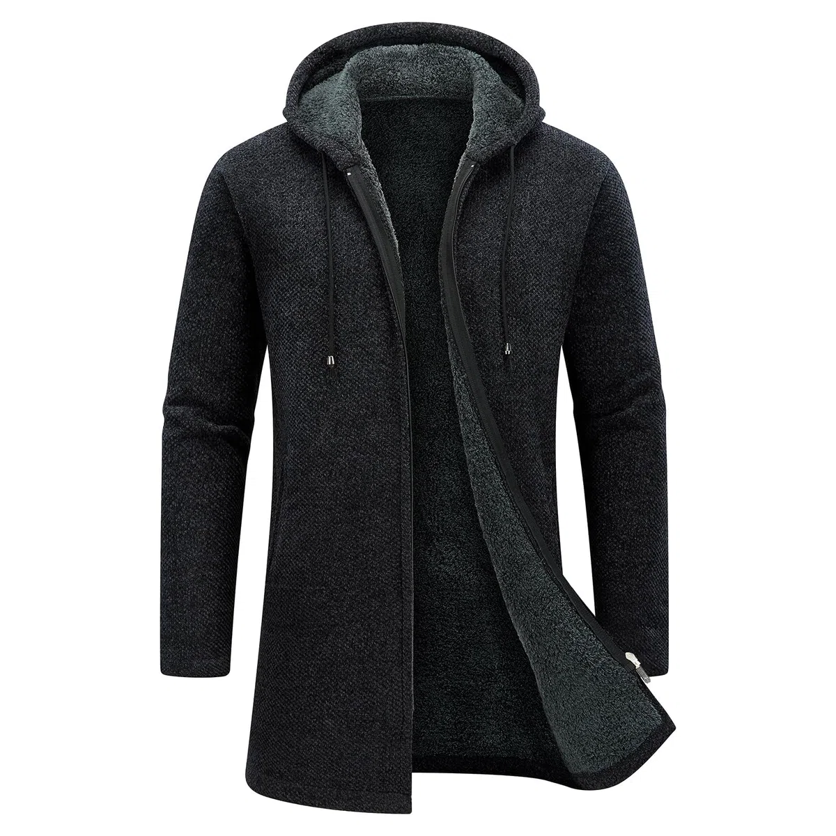 Cárdigan Hombre Largo Con Capucha y Cremallera - Suéter Chaqueta de Malla Sudadera Gruesa Casual