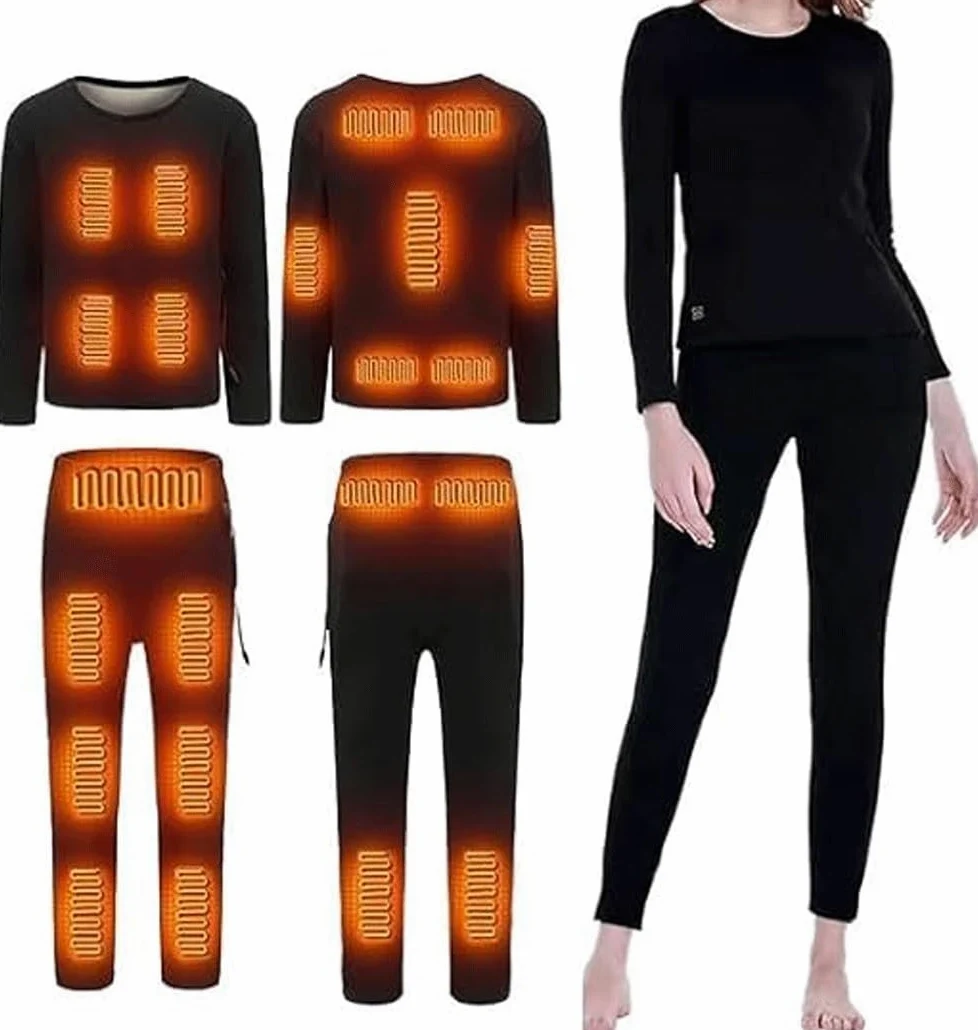 Conjunto de ropa interior térmica para mujer, 22 zonas de calentamiento, 3 controles de temperatura, calefacción eléctrica USB, ropa interior térmica, pantalones térmicos calefactados (conjunto