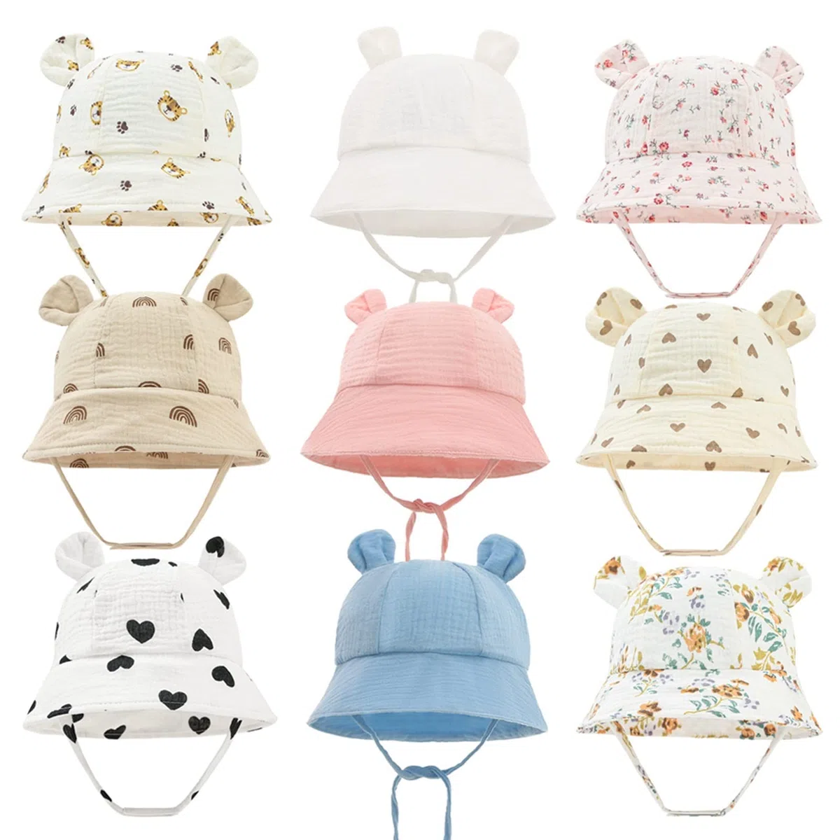 LNNSHX Sombrero de Verano para niños, Sombrero de bebé, Sombreros de Verano para niñas, niños, Gorras de Pescador Estampadas Lindas, Gorra de Sol Panamá para niños pequeños, 3-12 m (N 35a39cm)