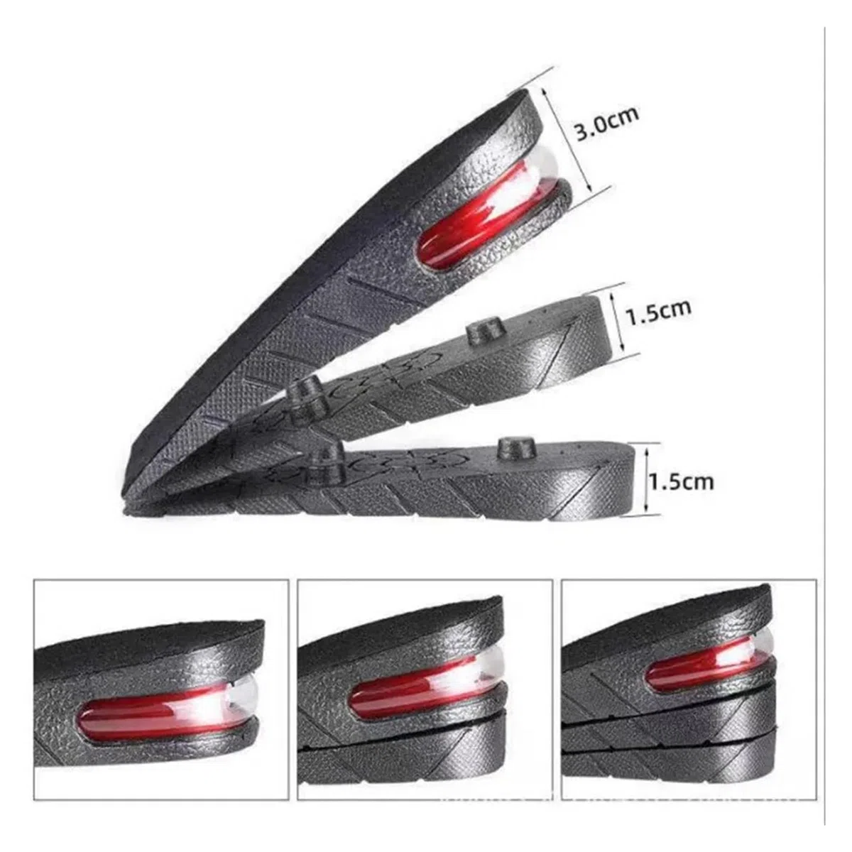 Plantillas para aumentar la estatura 3 pares de plantillas aumento altura for hombres y mujeres, zapatos con elevador, cojín, zapatillas deporte unisex, inserto elevación del talón(Heighten 7.5cm)