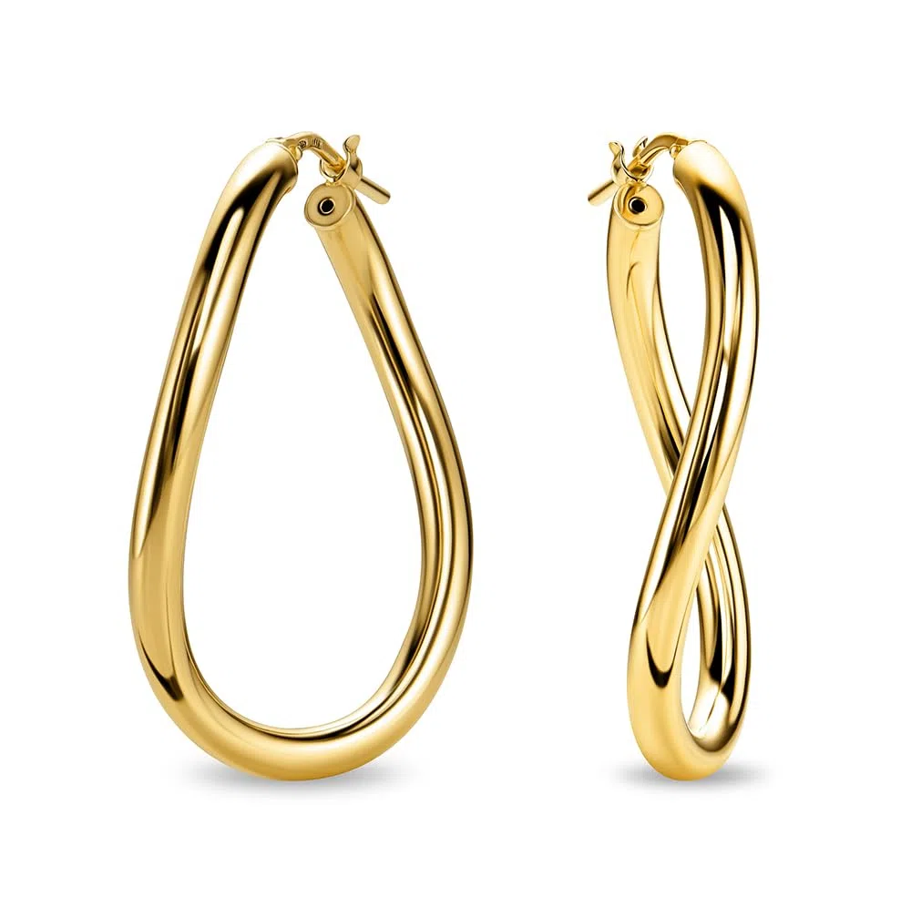 Miore Pendientes Mujer Plata de Ley 925 Bañados Oro de 18K 750 de 30mm Ovalados, Aros Redondos de 18 Quilates 750 de 18mm, Hechos a Mano en Italia, Joyas Dorados con Joyero