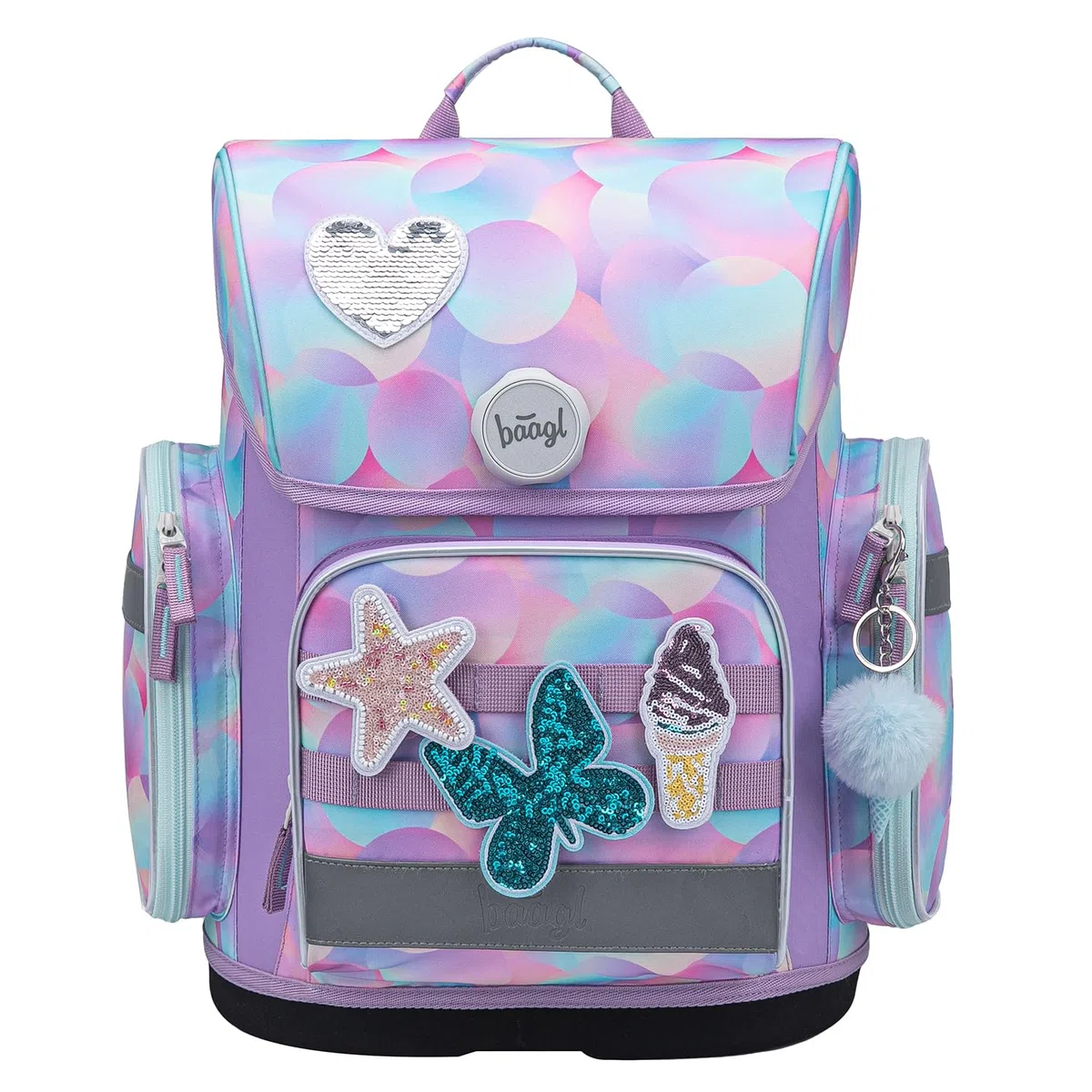 Baagl Juego de 5 Mochilas Escolares para niños y niñas (Mochila Escolar Ergo para 1ª Clase, Estuche, Bolsa de Gimnasio, Delantal, Bolsa de Pecho), Mochila Escolar ergonómica, 19 l, Candy, Juego de