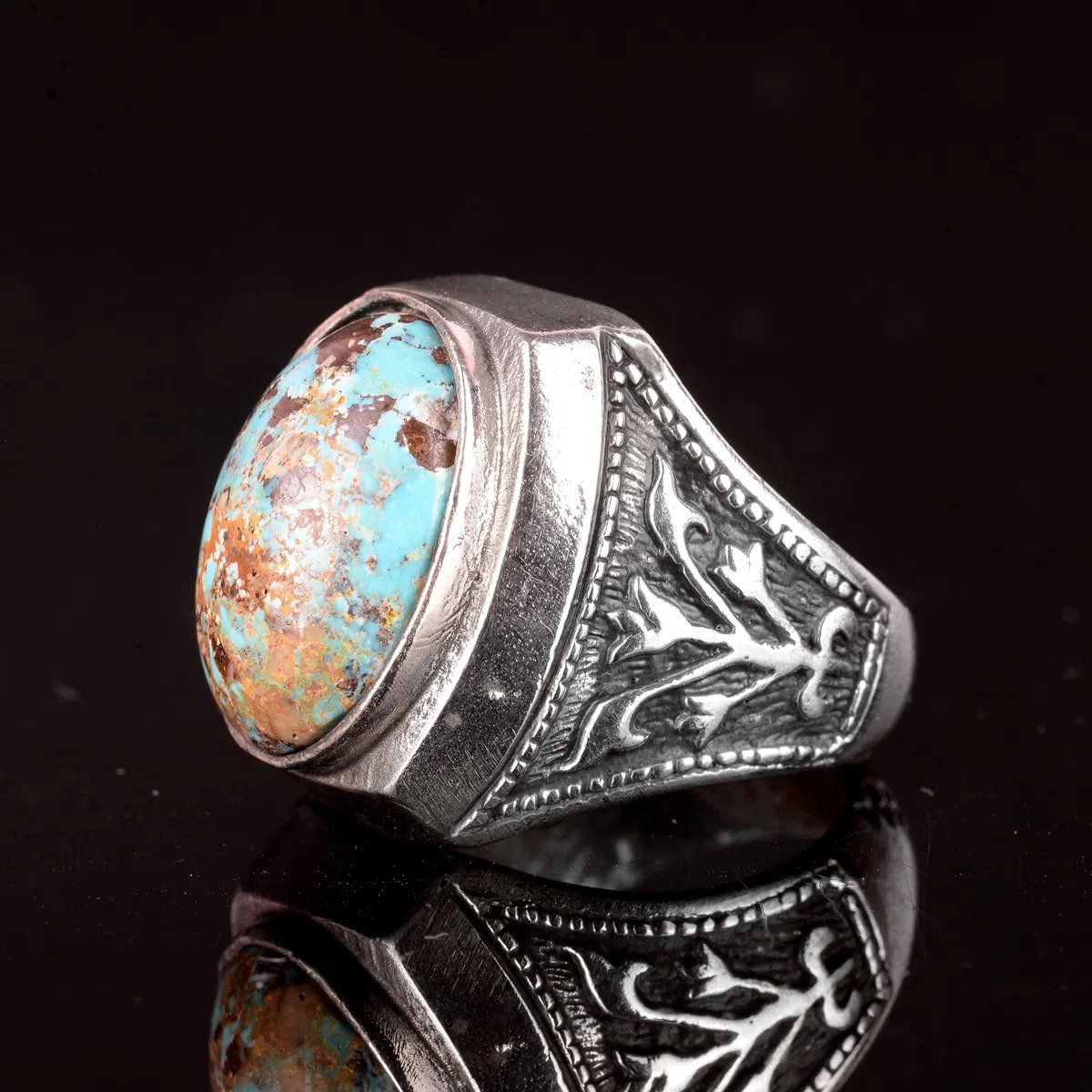 Anillo de plata de ley 925 para hombre, piedra preciosa turquesa natural, hecho a mano