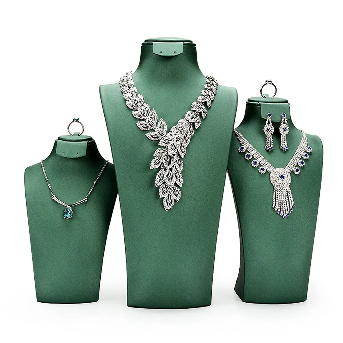 Expositor de Joyas, Soporte de Cuero Verde para Collares, Colgantes, Cadenas, Busto, Organizador de Collares 3D, Soporte para Joyas, Estante para Collares.