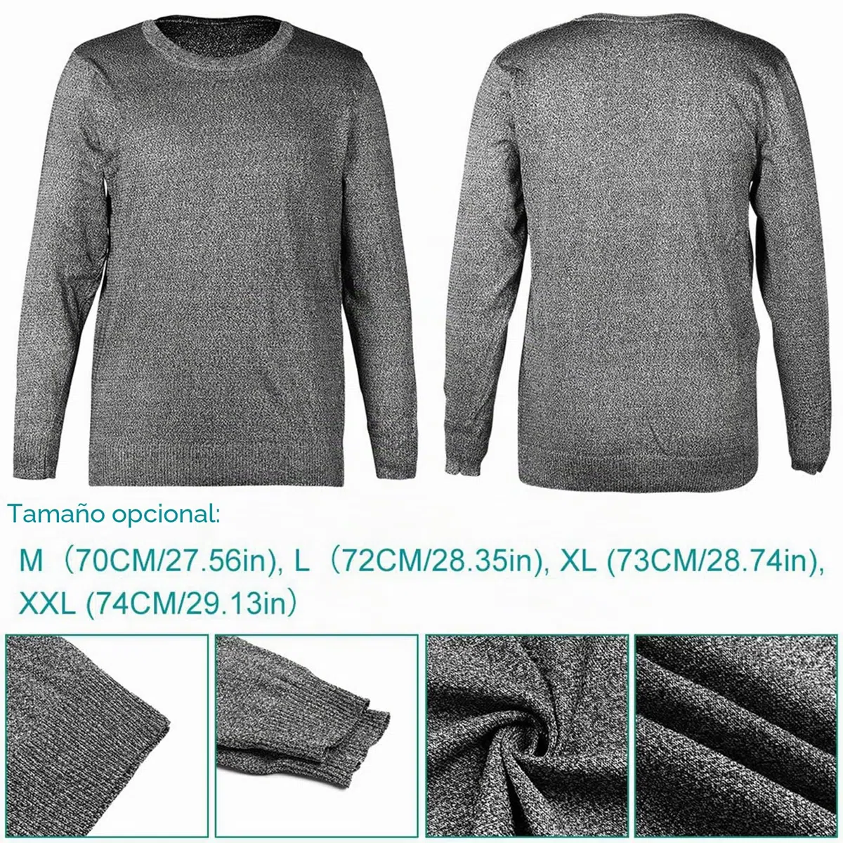 Camisa Resistente A Cortes Ropa Anti Cortes Jersey Protector De Nivel 5 Camisa De Seguridad Laboral De Manga Larga con Cuello Redondo para Fabricación Industrial(XL)