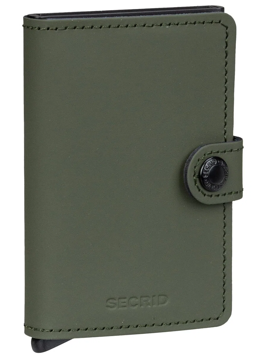 Secrid Mini Cartera de Piel Mate con Funda para Tarjetas RFID Segura (Verde Mate), Negro Verde Mate, Negro Mate