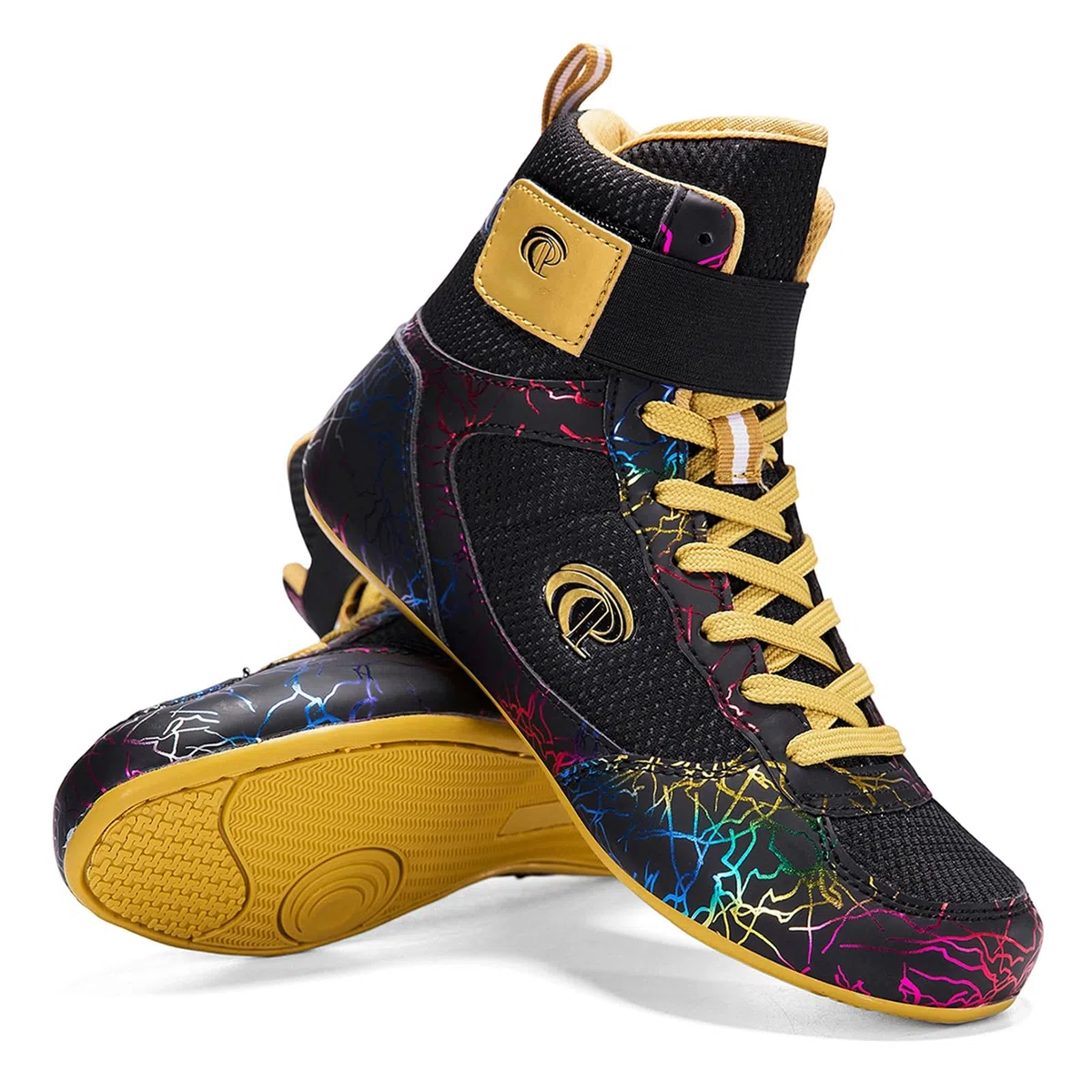 Zapatillas Boxeo Hombre Zapatillas Lucha Libre Ligeras Transpirables con Estampado de Caña Alta para Fitness Levantamiento de Pesas