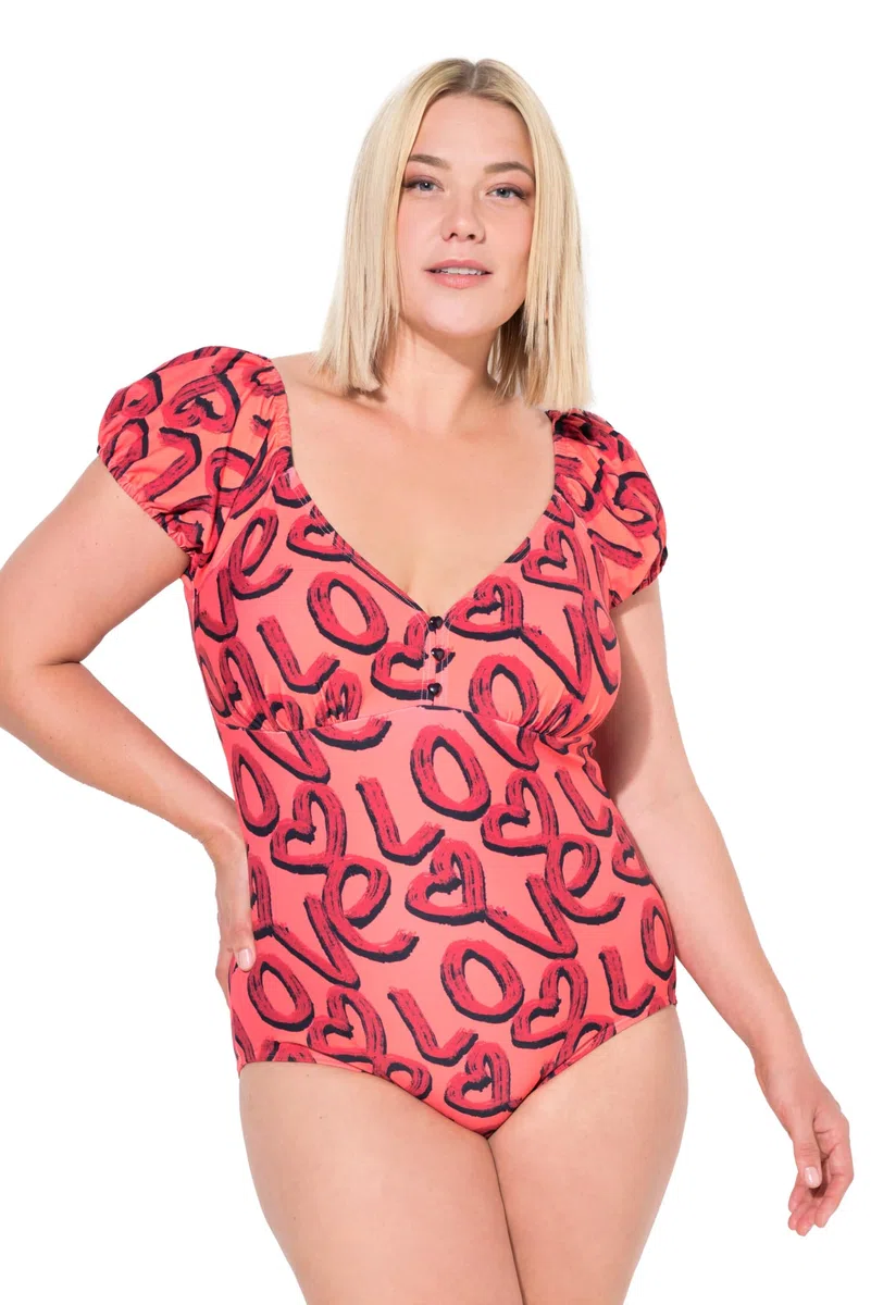 Ulla Popken Badeanzug Isabella, Puffärmel, Love Traje de baño de una Sola Pieza Mujer (Pack de 1)