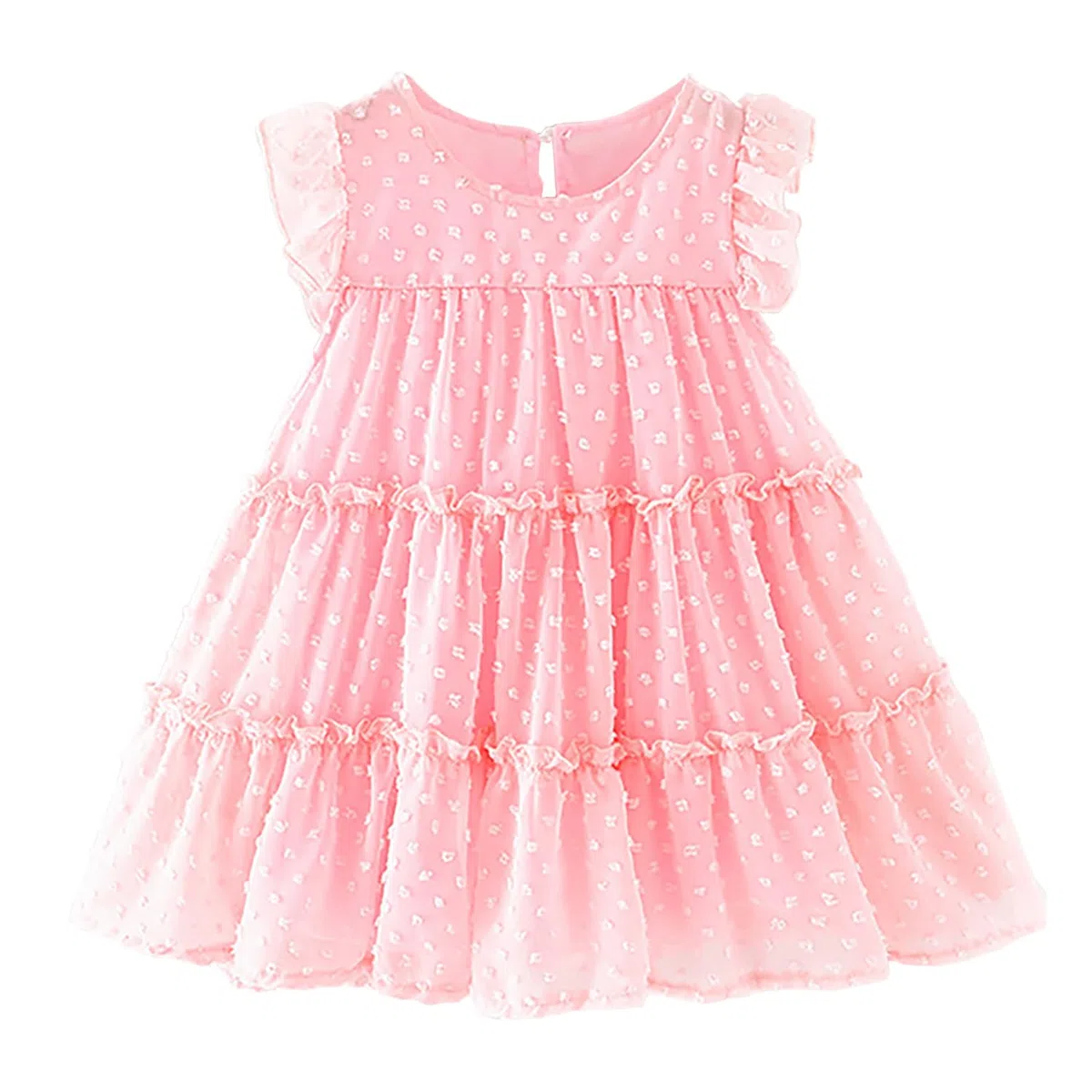 Vestido de fiesta plisado con volantes para niñas pequeñas, sin mangas, diseño de lunares suizos, talla 1-6T, Vestido de gasa rosa con lunares suizos, 12-24 meses