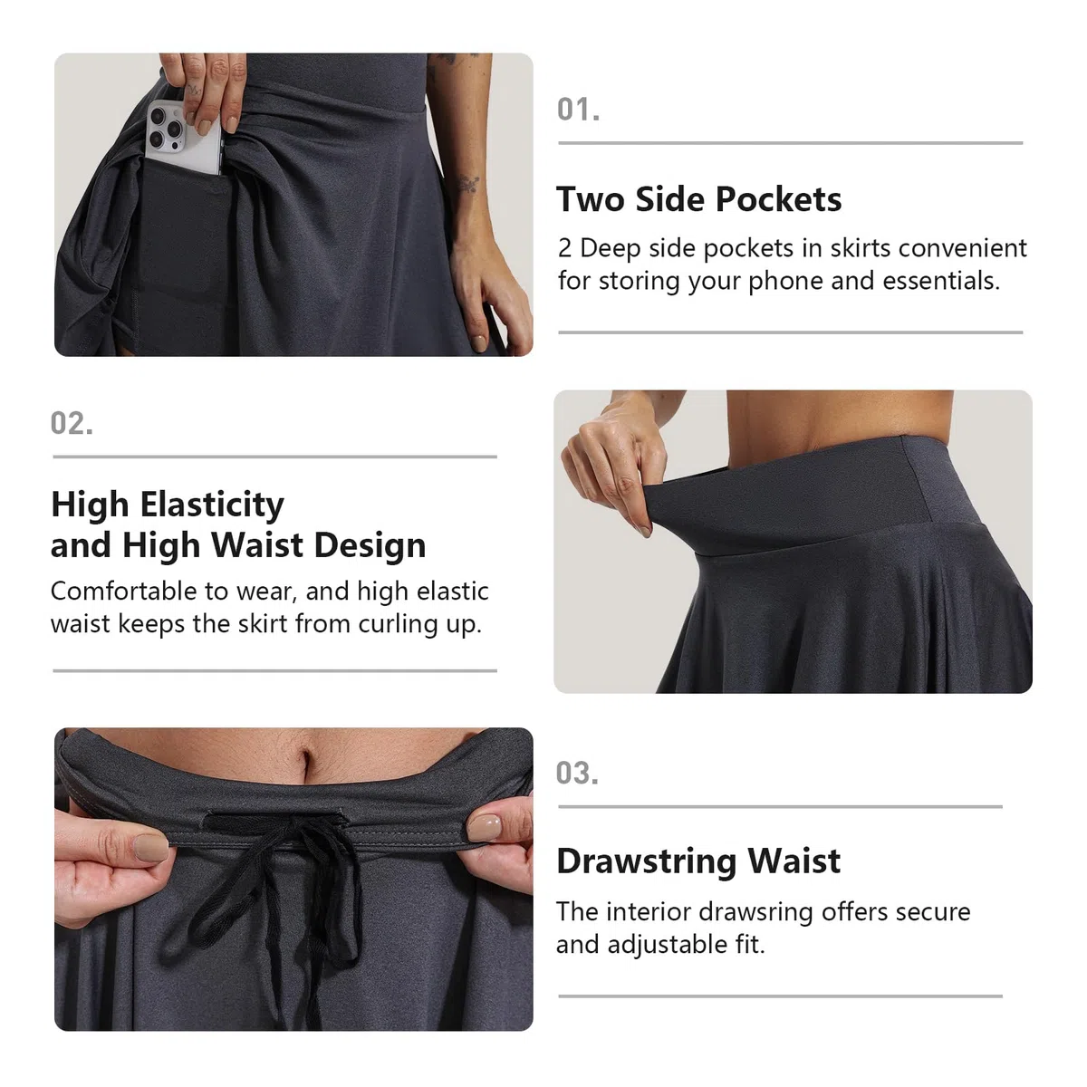 CZRLHYT Falda pantalón para mujer, de cintura alta, para entrenamiento, atlética, con bolsillos