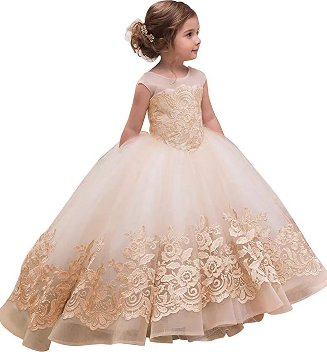 PLWEDDING apliques de encaje de fantasía vestido de niña de flores vestido de novia niñas princesa vestido de bola de tul